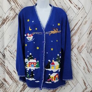 The Quacker Factory Vintage Christmas Village Cardigan Sweater‎